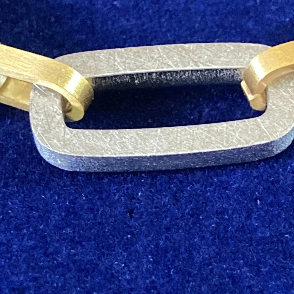 Rustic Cuff 2 toned brushed finish paper clip style link bracelet - Picture 2 of 5